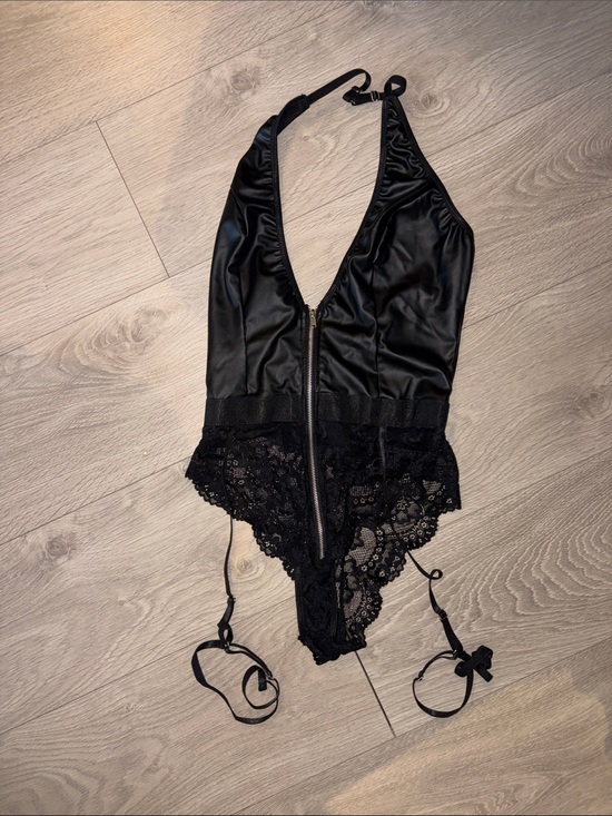 Tops - Black Lace-Trim Halter Bodysuit - Women Tops